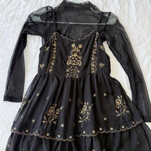 Black Dress with Gold Embroidery
